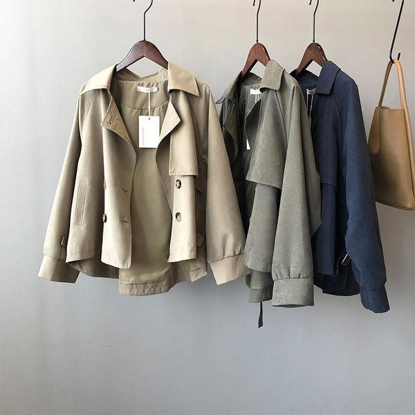 

women's trench coats autumn retro small short korean version windcoat coat girl, Tan;black