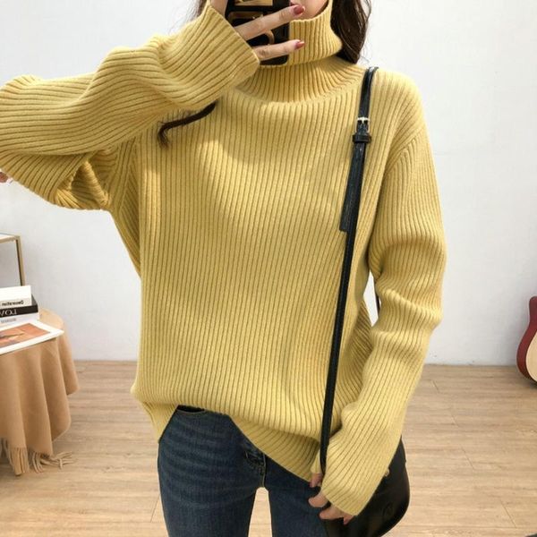 

women's sweaters women casual turtleneck knitted pullover oversized ribbed long sleeve sweater slightly fashion pullov, White;black