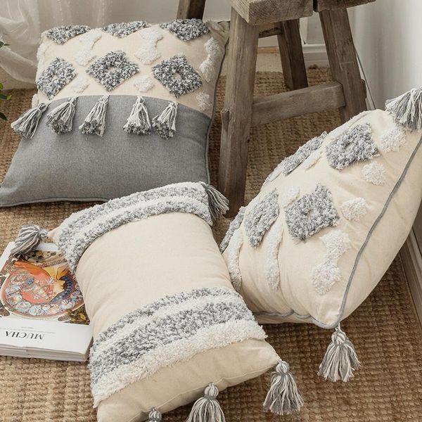 

45x45cm/30x50cm bohemian tufted rayas pillow cover sofa white grey tassel cushion pillowcase exotic case cushion/decorative