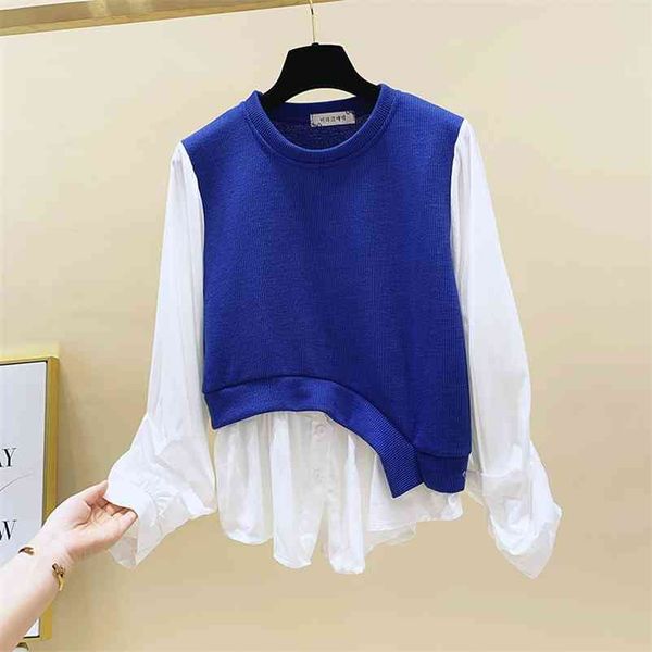 

autumn fashion women's o neck long sleeves patchwork ruffles t-shirt tee female pullover casual tees a3951 210519, White