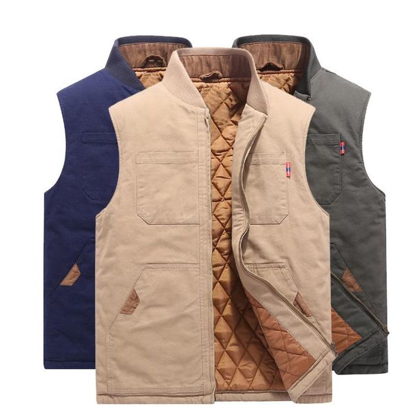 

men's vests men thick cotton vest loose big size 6xl waistcoat casual many pockets baseball uniform fishing warm sleeveless jacket wint, Black;white