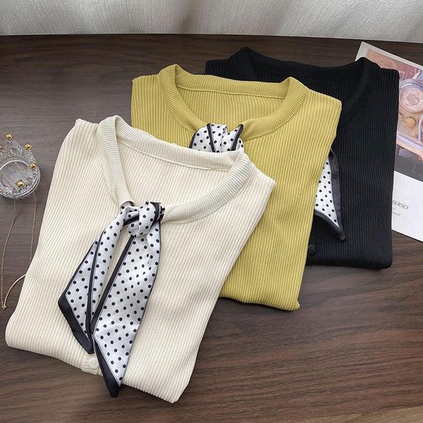 

summer women knitted t shirt ice silk round neck half sleeve slim black scarf thin v-neck t-shirt women's, White