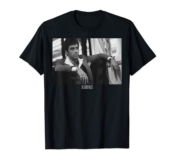 

men's t-shirts scarface tony montana sitting portrait logo t-shirt, White;black