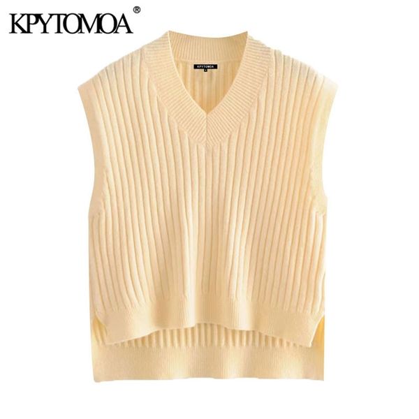 

women fashion asymmetric knitted vest sweater vintage v neck sleeveless female waistcoat chic 210421, White