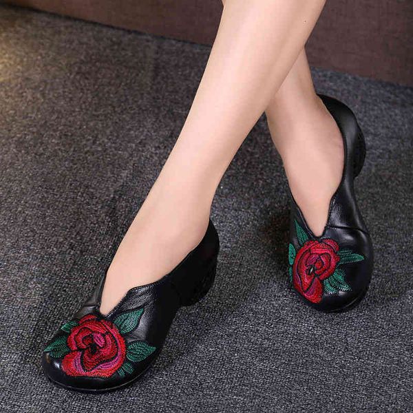 

dress shoes genuine ethnic style leather women pumps thick heels embroider shoes for female soft autumn handmade fn5r, Black