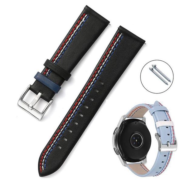 

watch bands calfskin leather watchband 20mm 22mm personalized stitch pattern quick release strap for samsung, Black;brown