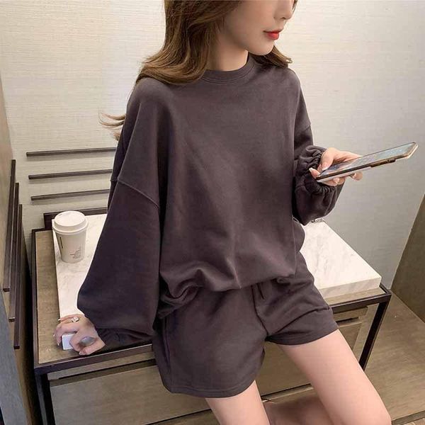 

women's tracksuits women fashion short sweater +shorts sets woman casual sports suit two piece set 2021 autumn large size 2 pcs costume, Gray