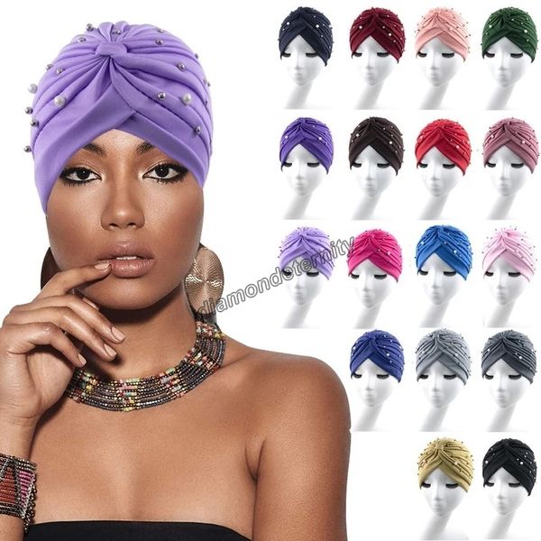 

national headscarf amazon fashion new women's pearl scarf hat national style indian hat turbo cap hats for women fashion, Blue;gray