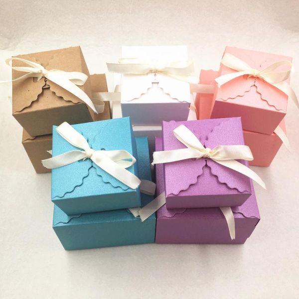 

gift wrap 12pcs/lot two size handmade candy color kraft paper boxes for children teens creative gifts container with ribbons