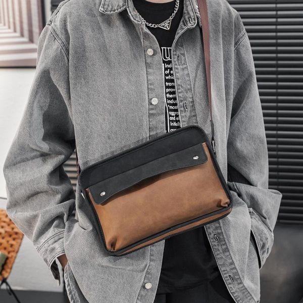 

evening bags 2021 retro fashion men's single shoulder bag leather patchwork horizontal crossbody messenger satchel