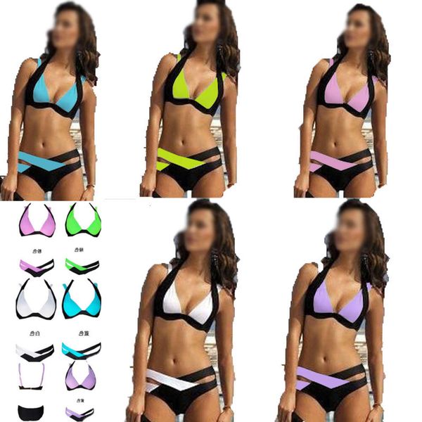 

the bikini 20 color matching bikini women's split cross strap black and white contrast swimsuit 0707, White;black