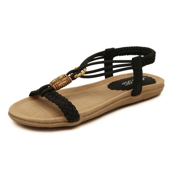 

sandals women casual thong sandals string beed designer elastic band ladies summer gladiator sandal shoes zapatos mujer, Black