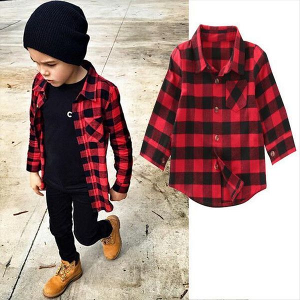 

baby kids boys girls long sleeve checks blouse clothes outfits, White;black