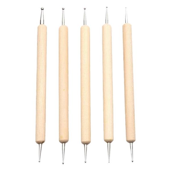 

nail art kits 5 pcs dispenser pen 2 way wood marble tool set design wooden handle