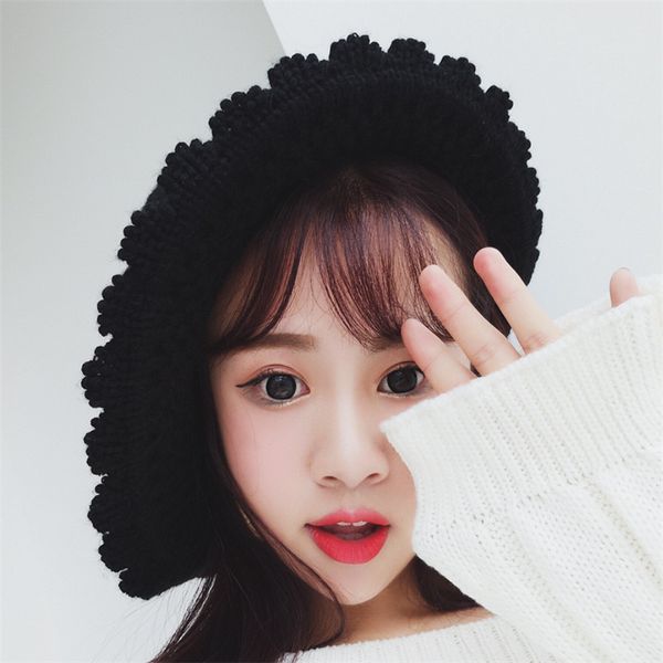 

fisherman's autumn winter version fresh and sweet lace pot fashion women's casual wool knitted hat