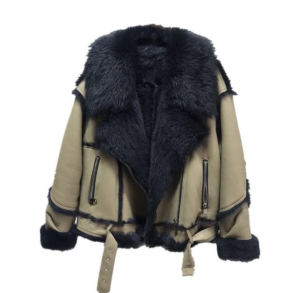 

women's fur & faux 2021 winter women locomotive spain tuscany warm coat leather real sheep -30 degree soft jacket, Black