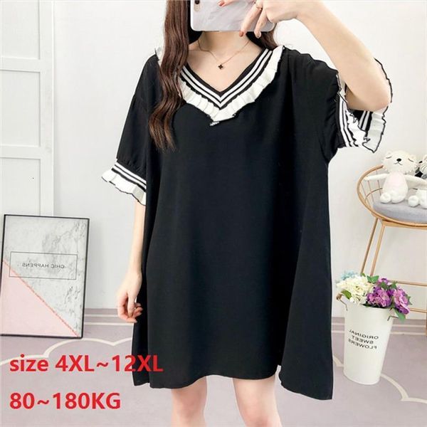 

Plus Size 8xl 10xl Women Dresses 12xl100kg 150kg Summer Chiffon Black V Neck Large, Black;gray