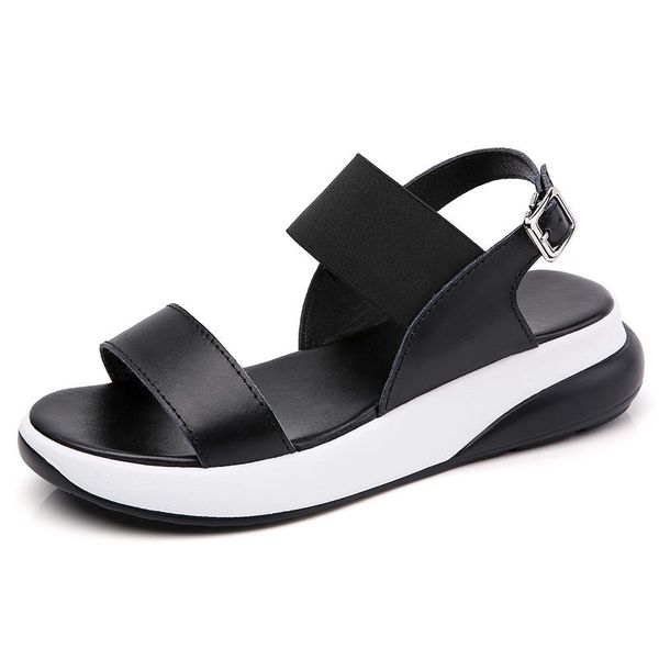 

sandals women 2021 summer fashion simple and versatile student mid-heel white roman flat shoes, Black