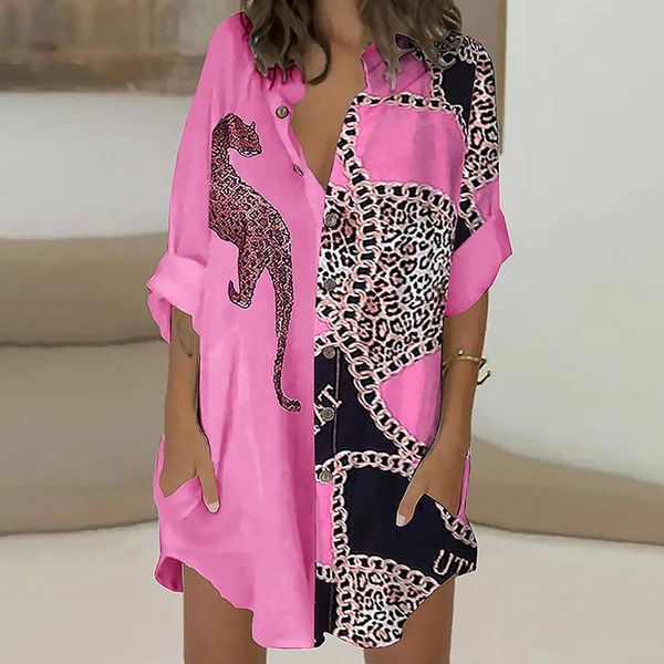 

women's blouses & shirts woman blouse leopard print long sleeve turn-down collar single breasted fashion casual loose streetwear autumn, White