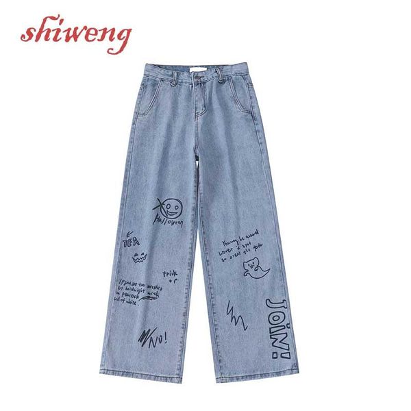 

women's jeans blue casual design sense pantsuits for women diy graffiti embroidery wide-leg 2021 slim mopping pants
