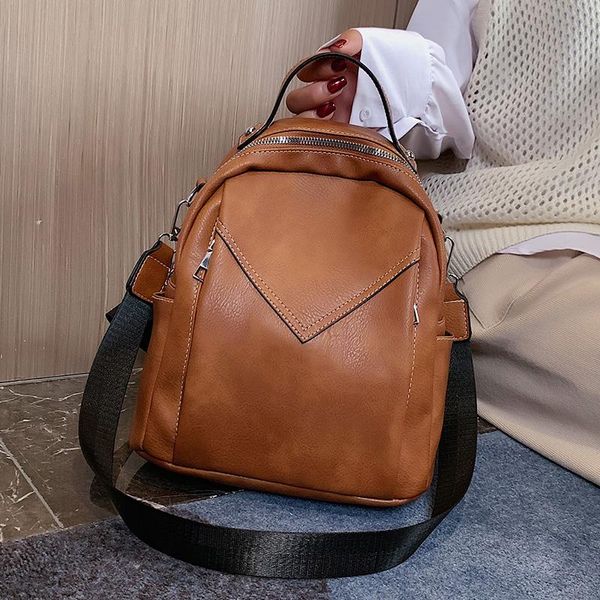 

solid color pu leather backpacks for women 2021 fashion female small backpack lady back pack school teenagers girls waist bags