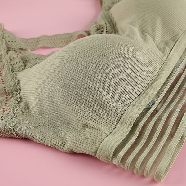 

New Lace V-Neck Wireless Bra Sexy Stripe Padded Tank Top Breathable Fashion Women Lingerie, Black bra