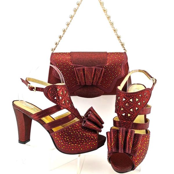 

dress shoes italian design 2021 nigerian fashion style and bag set african women party ladies in wine color, Black
