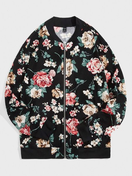 

men floral print bomber jacket 16ml#, Black;brown
