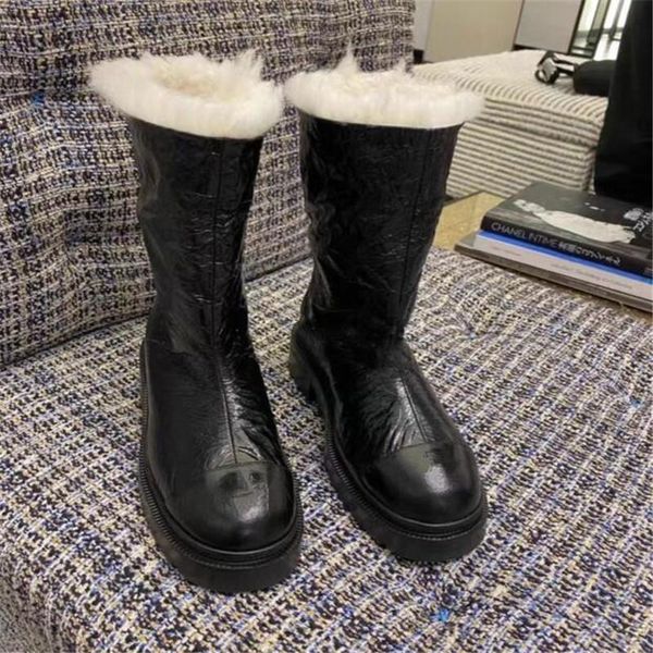 

boots est trainers leather bag strap snow winter shoes platform chunky heels fashion quality female, Black