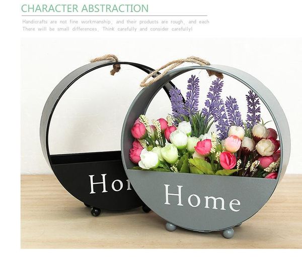 

vases creative wall mount decoration storage shelf basket iron round hanging flower baskets for home art decor supply