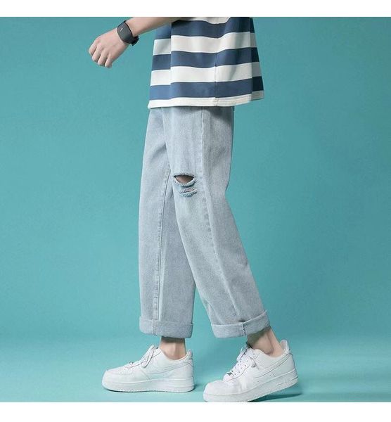 

spring fashion pants straight casual jeans men's slim retro blue