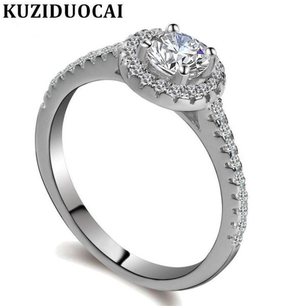

cluster rings kuziduocai fashion jewelry stainless steel dazzling zircon circular wedding for women gifts anillo anel bague r-264, Golden;silver