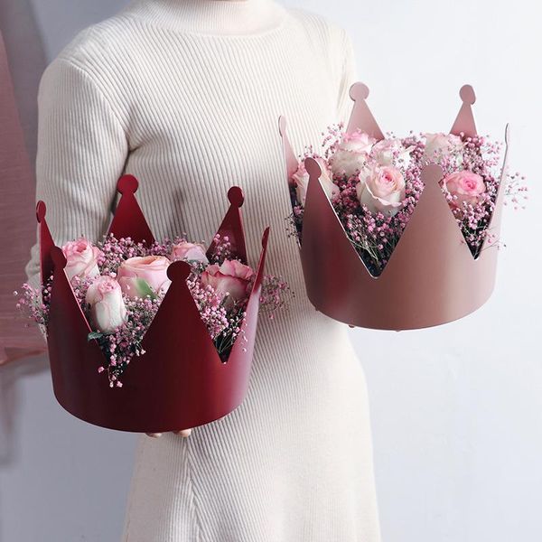 

queen's crown flower box packaging rose bouquet gift for wedding engagement mother valentine's day drop wrap