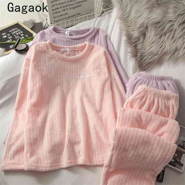 

winter pajamas for women round neck solid full sweet two piece sets warm fashion candy color wild sleep 210531, Black;red