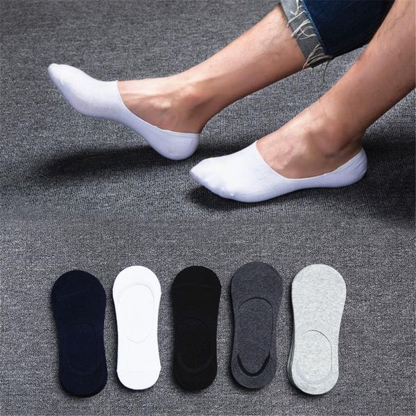 

men's socks follow the foot sport men running invisible 5 pair anti slip silicone solid color summer, Black