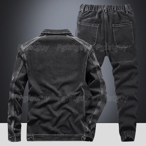 

men's tracksuits 2 pieces sets spring autumn casual slim long sleeve large size -4xl denim jacket + 28-38 jeans black streetwear, Gray