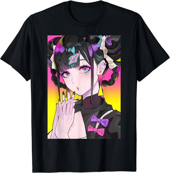

anime girl waifu japanese aesthetic otaku gift t-shirt black s-5xl, White;black