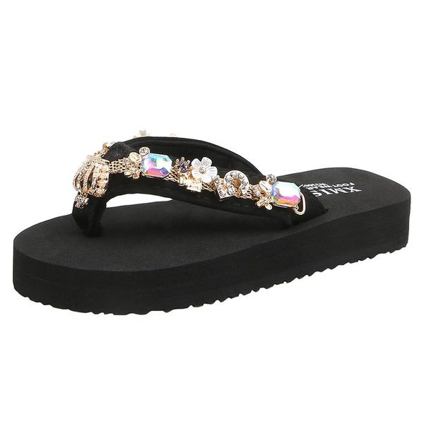 

dimond girls princess shoes outer footwear parent child summer women slippers anti-skid kids flip-flops woman beach, Black