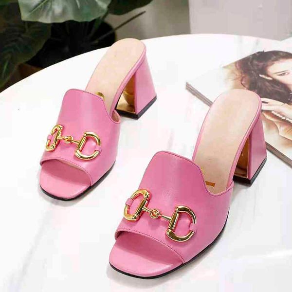 

slippers 2021 designer design fashion women's sandals slippers leather thick heeled shoes 34-41 luxury atmosphere you, Black