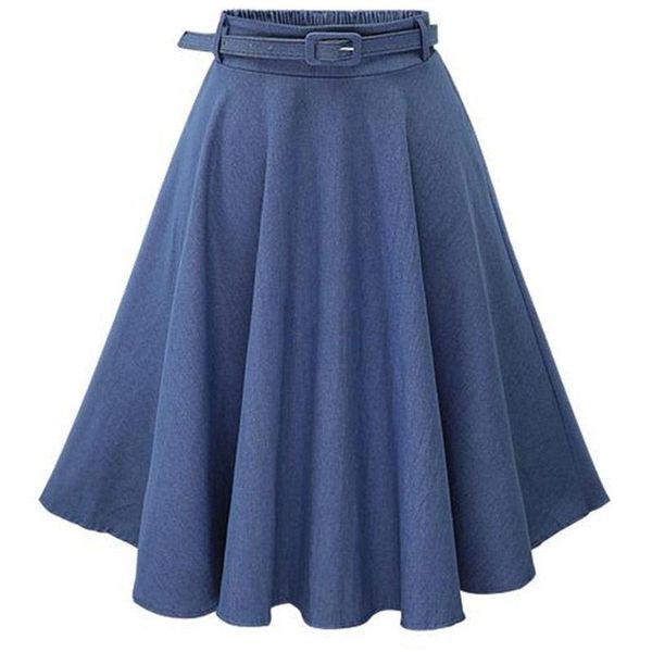 

summer euro style solid jeans skirts womens casual a-line with belt vintage elastic waist ladies mid skirt jupe saia, Black