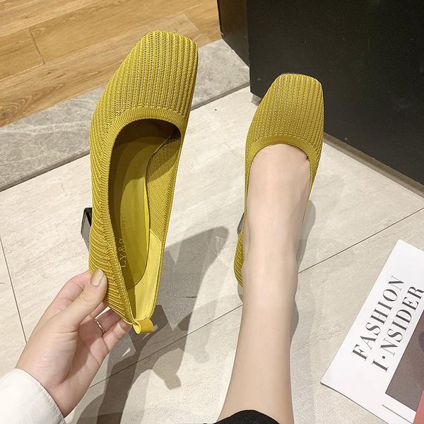 

dress shoes simple and versatile knitted breathable ladies single spring autumn retro square toe daily commuter high heels, Black