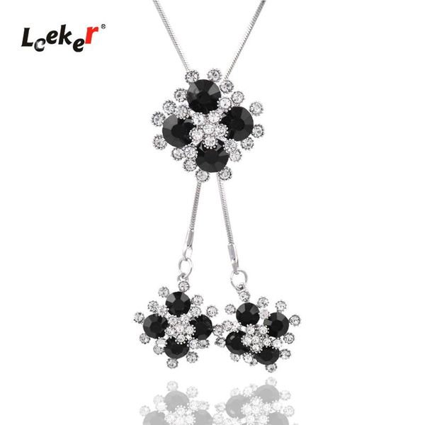 

pendant necklaces leeker charm rhinestone flowers 2 lines necklace long chain women statement jewelry 361 lk2, Silver