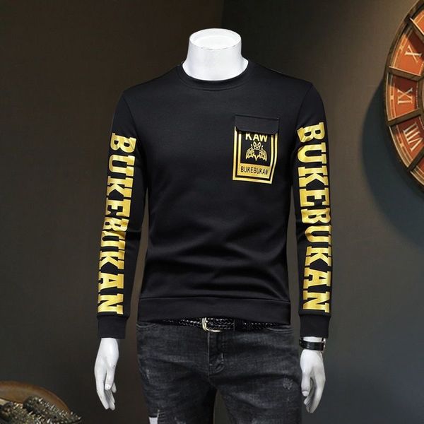 

men's t-shirts high-end autumn and winter men's nightgown in the heavy fashion craft tan casual printed bottom shirt trzc, White;black