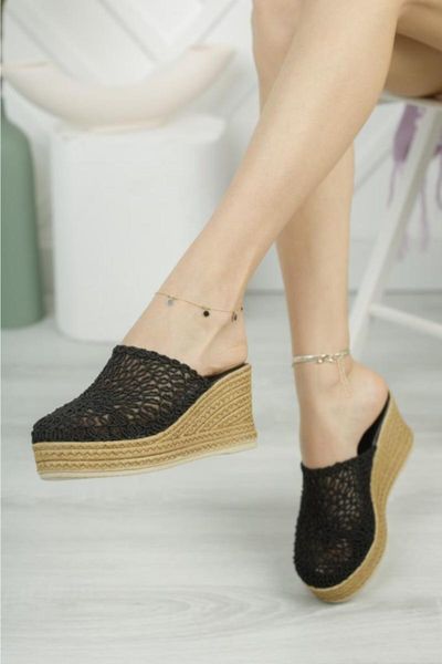 

slippers women's black fishnet off fill floor