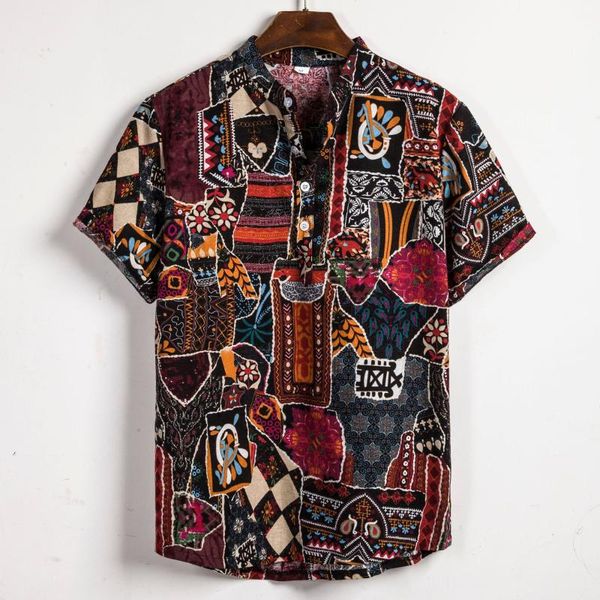 

men's casual shirts european size 2021 large floral pattern slim printed short-sleeved shirt men, White;black