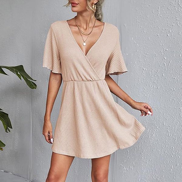 

casual dresses women a-line mini dress loose color solid neck patchwork ruffle sleeve large swing comfortable lady streetwear, Black;gray