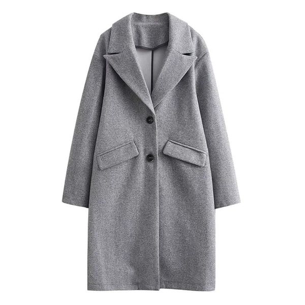 

women's wool & blends bbwm 2021 women autumn office lady grey long sleeve park coat female vintage streetwear single-breasted casual lo, Black