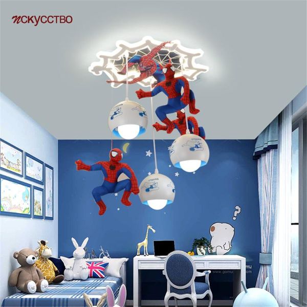 

children's room illuminated base spider hero led pendant lights home deco kids bedroom hanging lamp art nursery lighting fixture lamps