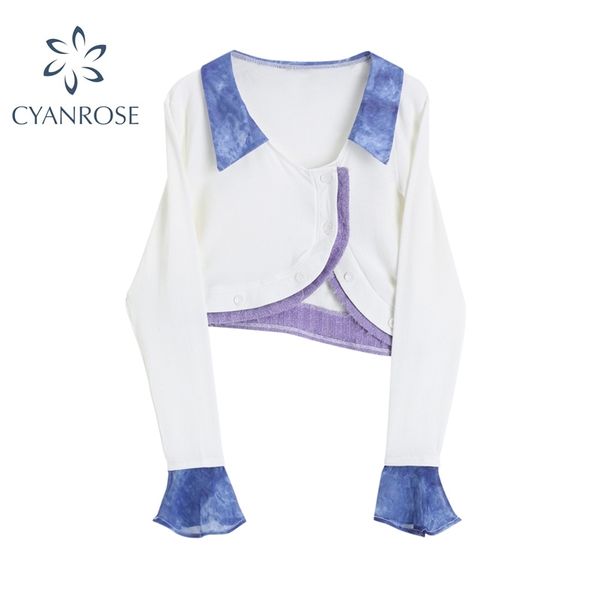 

womens korean style blouses new autumn flare sleeves solid fashion elegant casual slim t-shirt lady short shirts 210417, White