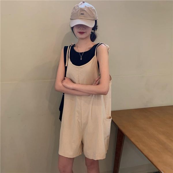 

women's shorts suspender pants women's small work clothes casual loose conjoined quarter wide leg 2021 summer, White;black